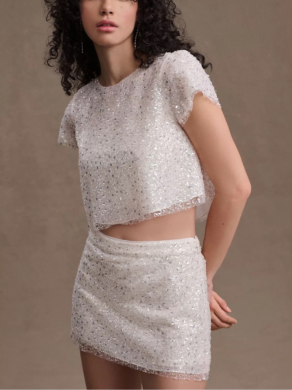 Anthropologie BHLDN Paradis Sequin Top Skirt Set